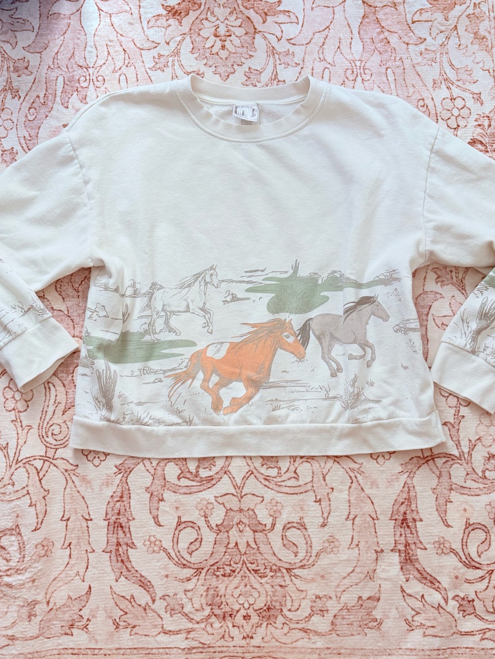 Crewneck Sweater with Horse Graphic - White